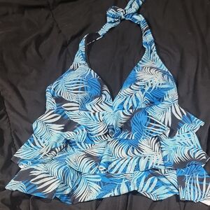 Blue and White Halter Swim Top